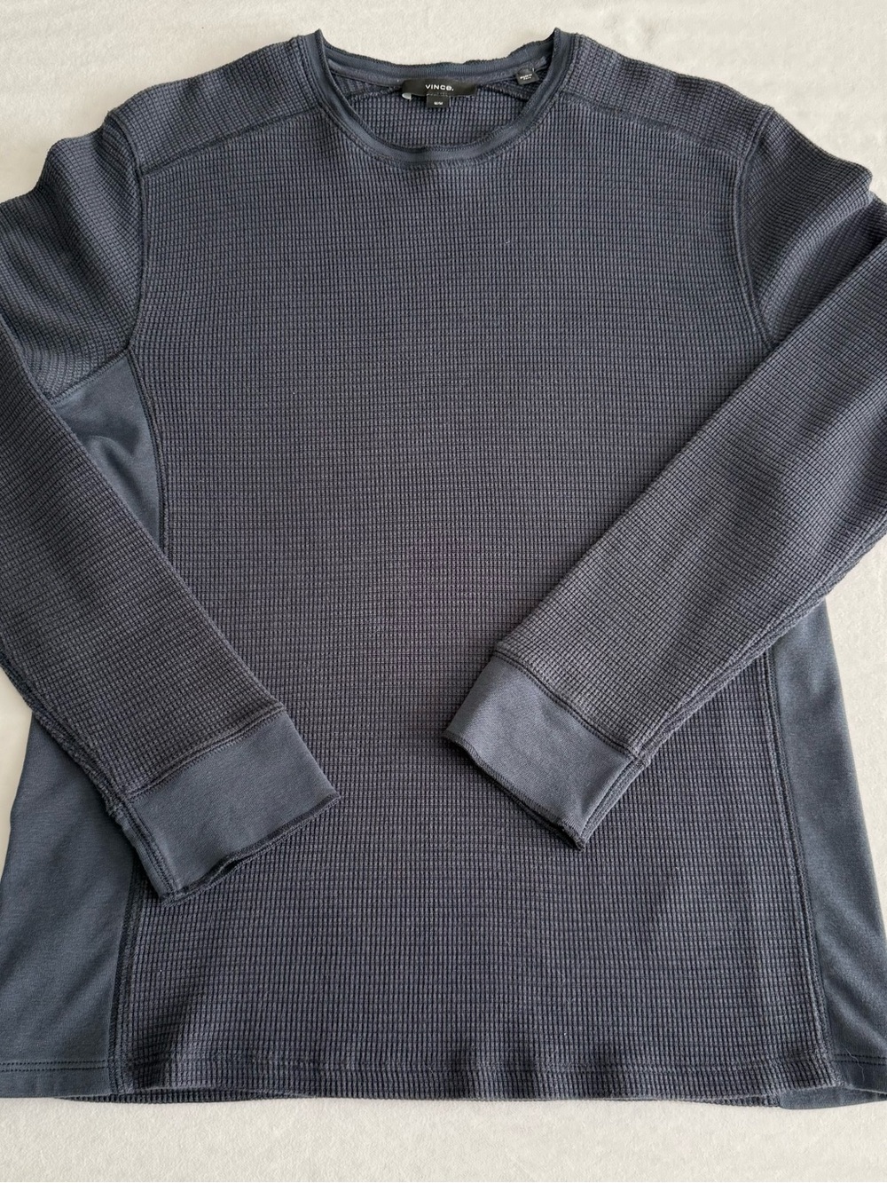 Vince Charcoal Gray Cotton Thermal Waffle-Knit Long Sleeve Crewneck